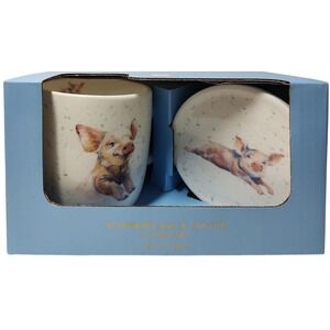 Kent Pottery Pig Mug and Coaster‎ Simple and Sweet New In box Ten Oz Two Pieces